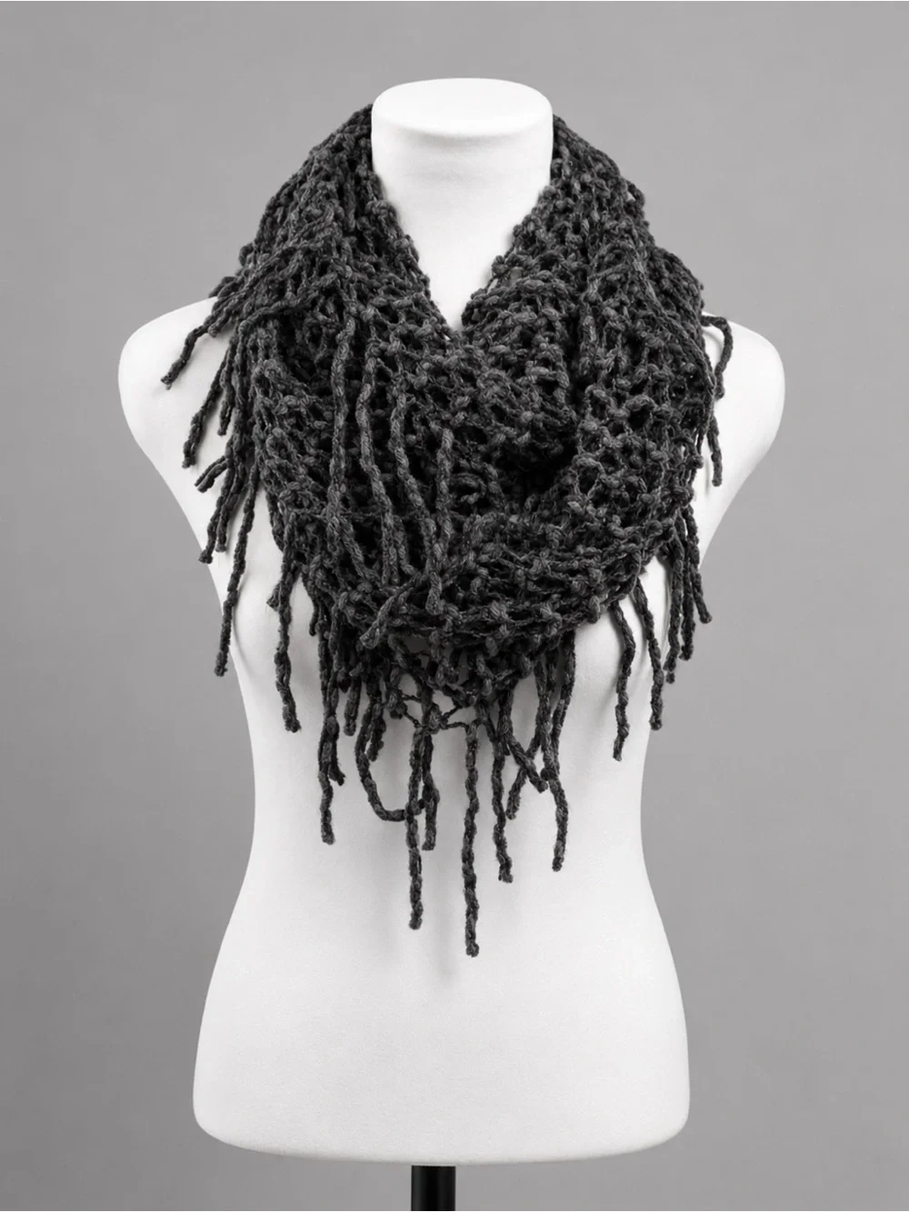 BoHo Hippie Gray Lightweight Fringe Scarf